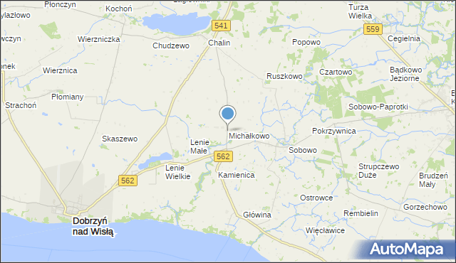 mapa Michałkowo, Michałkowo gmina Dobrzyń nad Wisłą na mapie Targeo